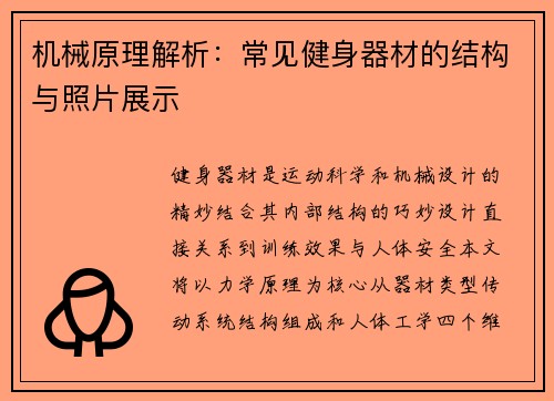 机械原理解析：常见健身器材的结构与照片展示